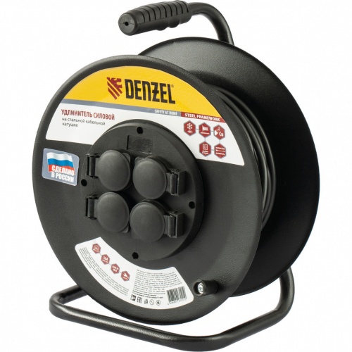 удлинитель силовой на стальной катушке, пвс 3х2,5 мм, 20м, 4 розетки, 16а, тип ухз16// denzel, купить metabo, купить husqvarna, купить bosch, купить makita, купить hitachi, купить hikoki, купить oregon, купить stihl