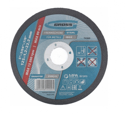 круг отрезной по металлу, 125 х 1,2 х 22,2 мм, wa60tbf// gross, купить metabo, купить husqvarna, купить bosch, купить makita, купить hitachi, купить hikoki, купить oregon, купить stihl